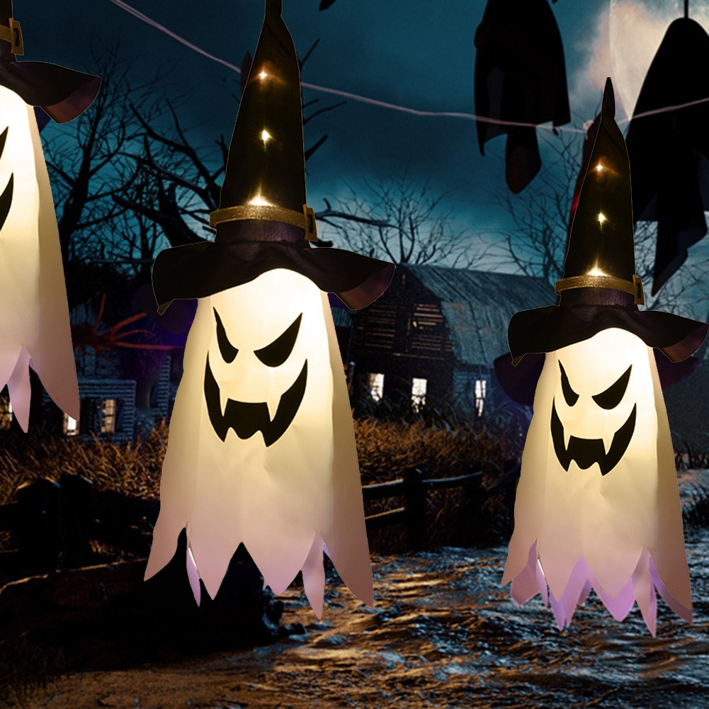 (45cm) Halloween LED Licht Party Deko Gespenst Hängelicht Geist (inkl. Batterien) - Warmweiss