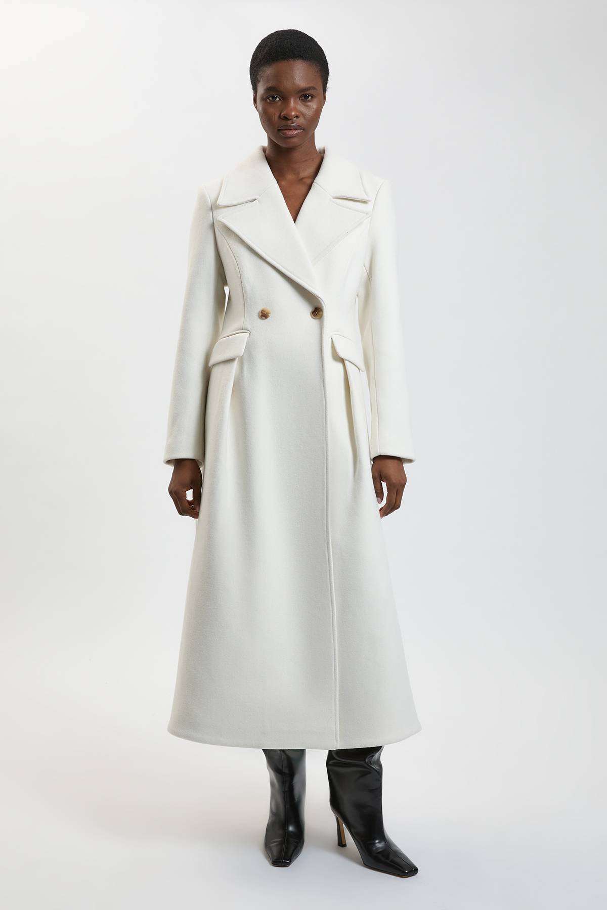 KarenMillen Manteau Midi En Laine Avec Jupe Évasée Structurée