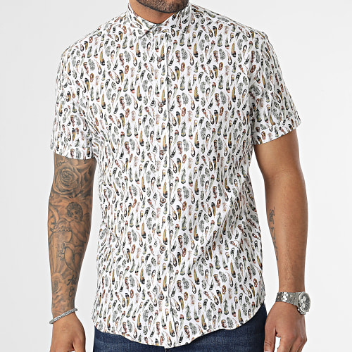 Chemise Manches Courtes Blanc Vert Kaki