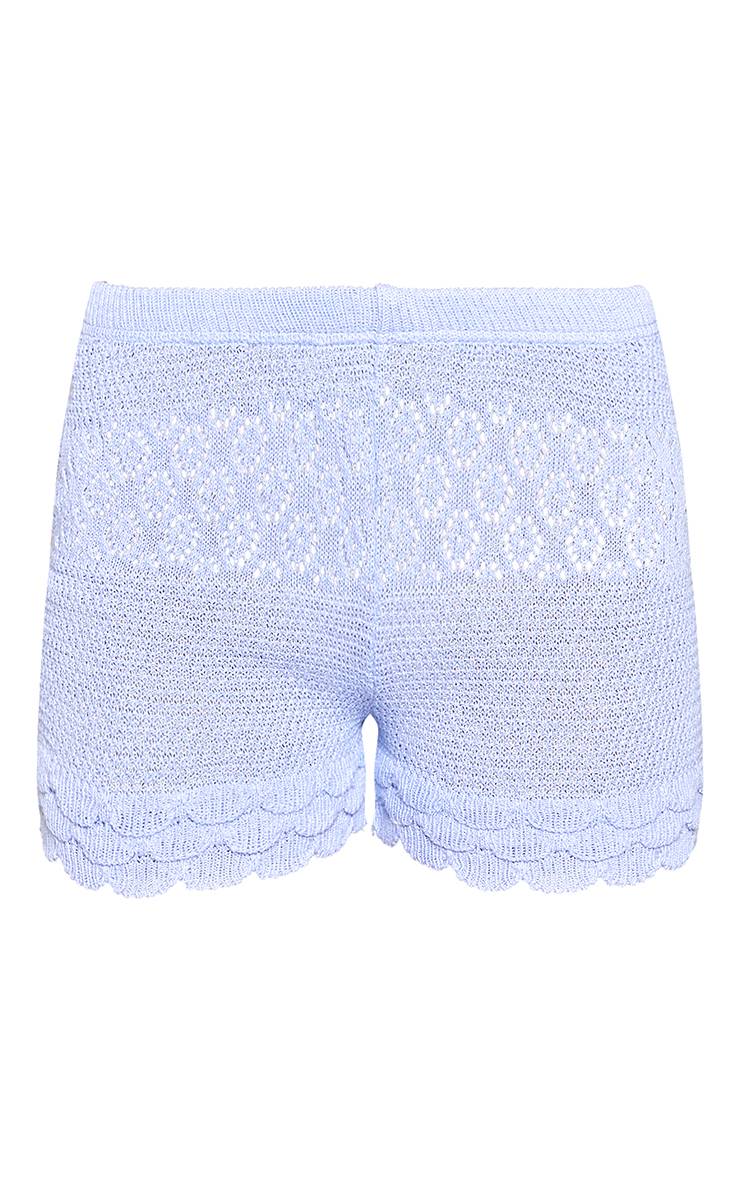 Bleu Short En Crochet Taille Mi-haute À Ourlet Festonné Superposé