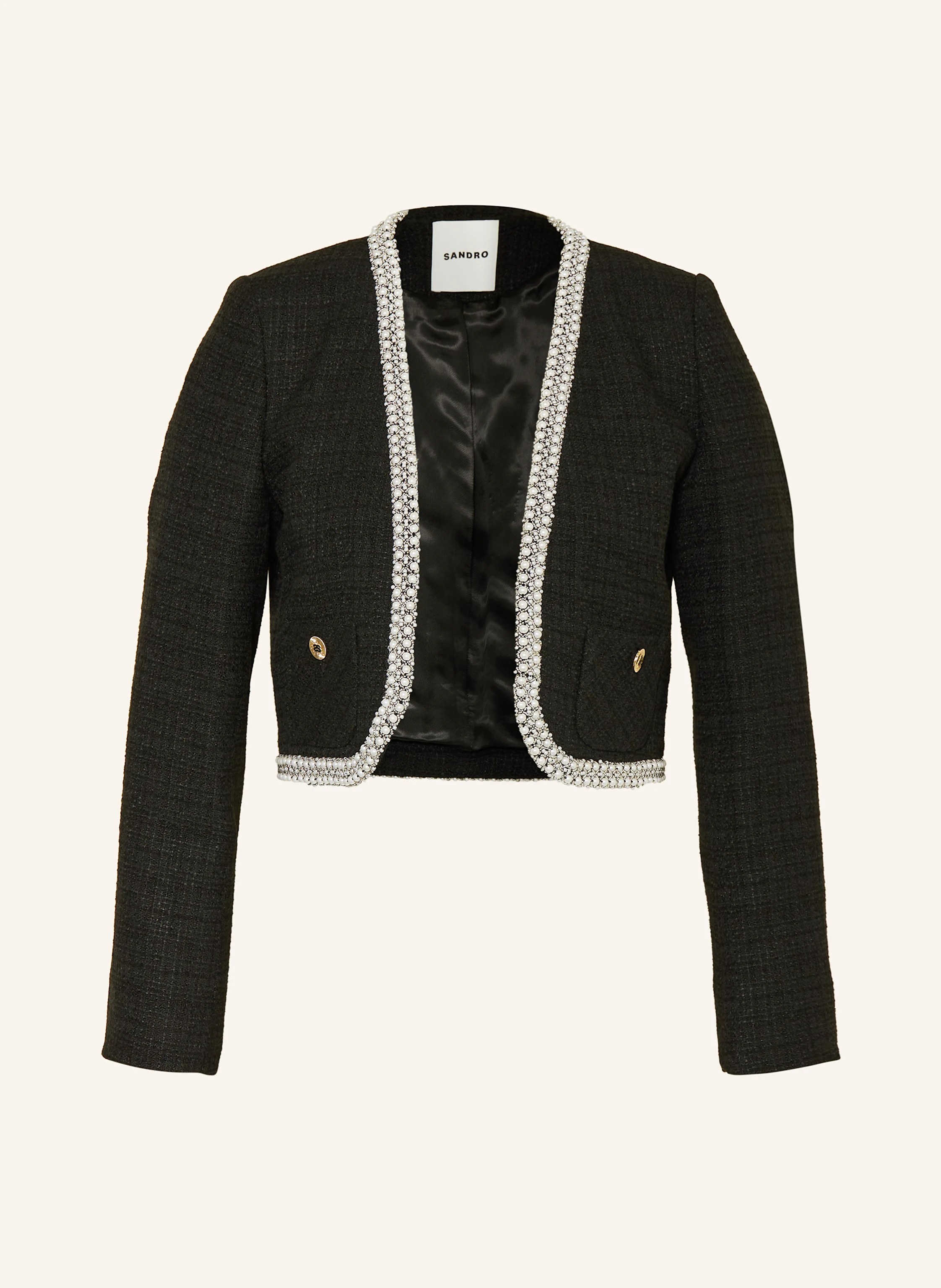 SANDRO Kastenjacke aus Tweed mit Schmuckperlen