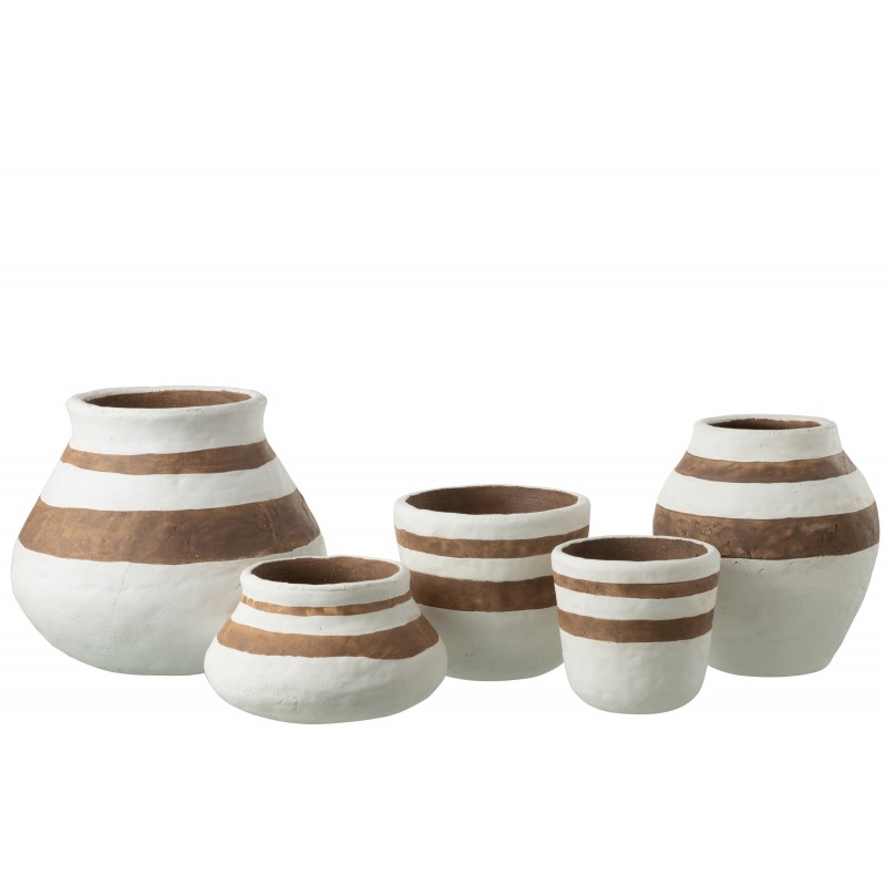 Vase avec bandes marron en céramique blanc 20x20x23 cm