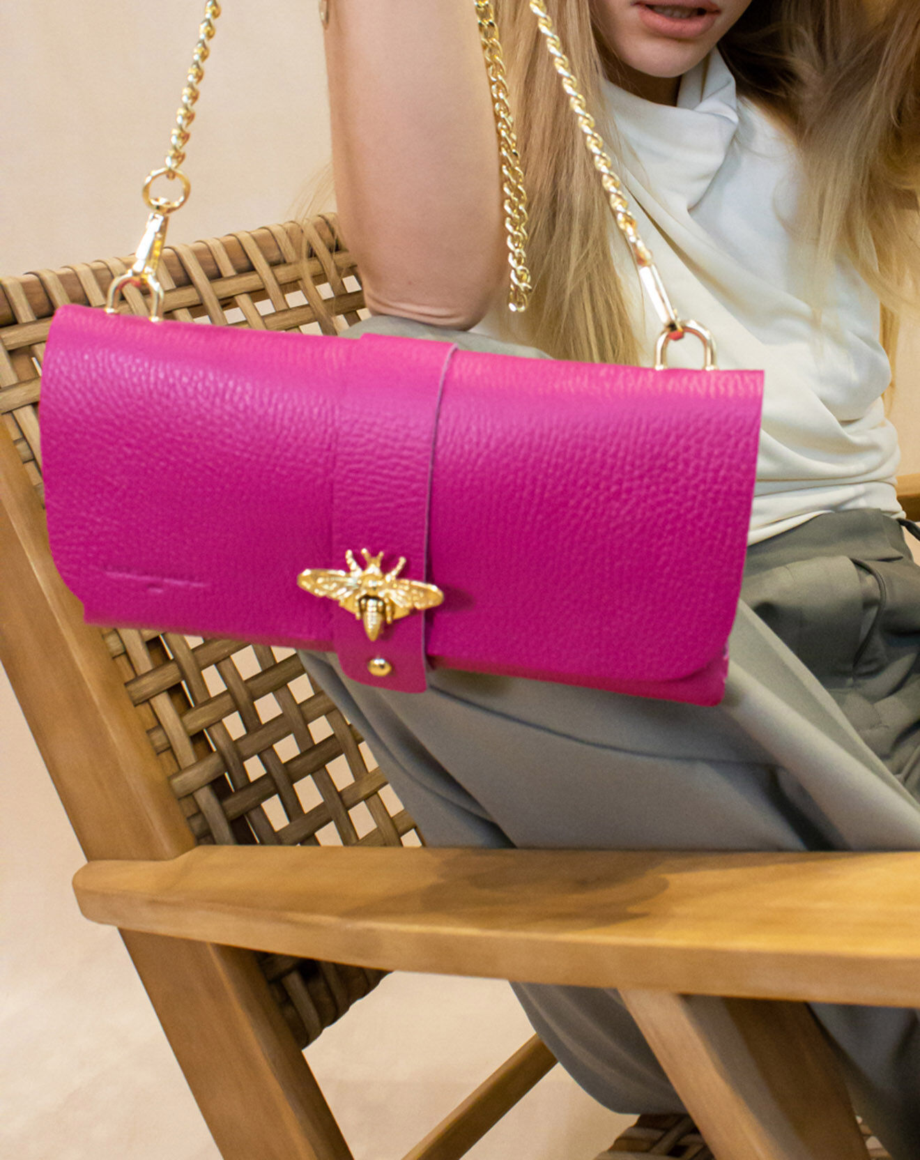 Christian Laurier Sac bandoulière en Cuir Ivy fushia - 23x12x11 cm