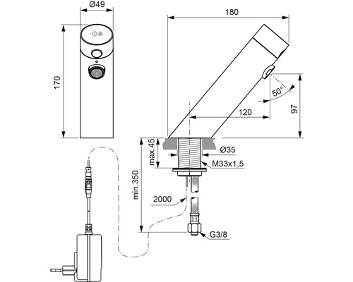 Ideal Standard Touchless Kraan SENSORFLOW Chroom A7557AA