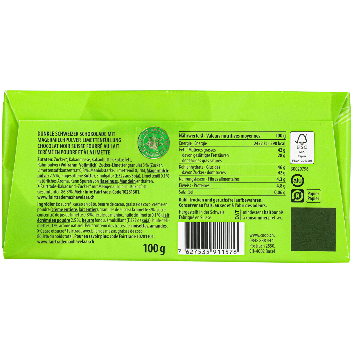 Halba Tafelschokolade dunkel Limette