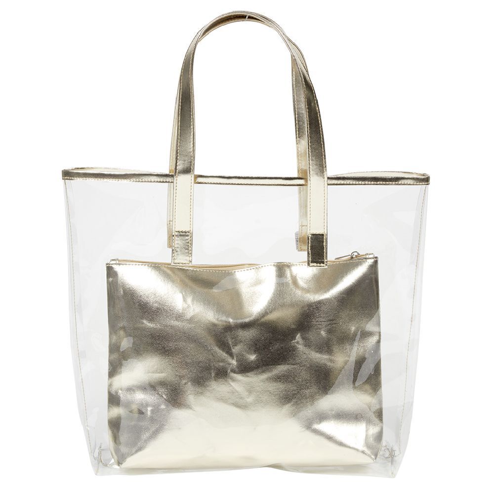 Sac de plage transparent avec pochette doré