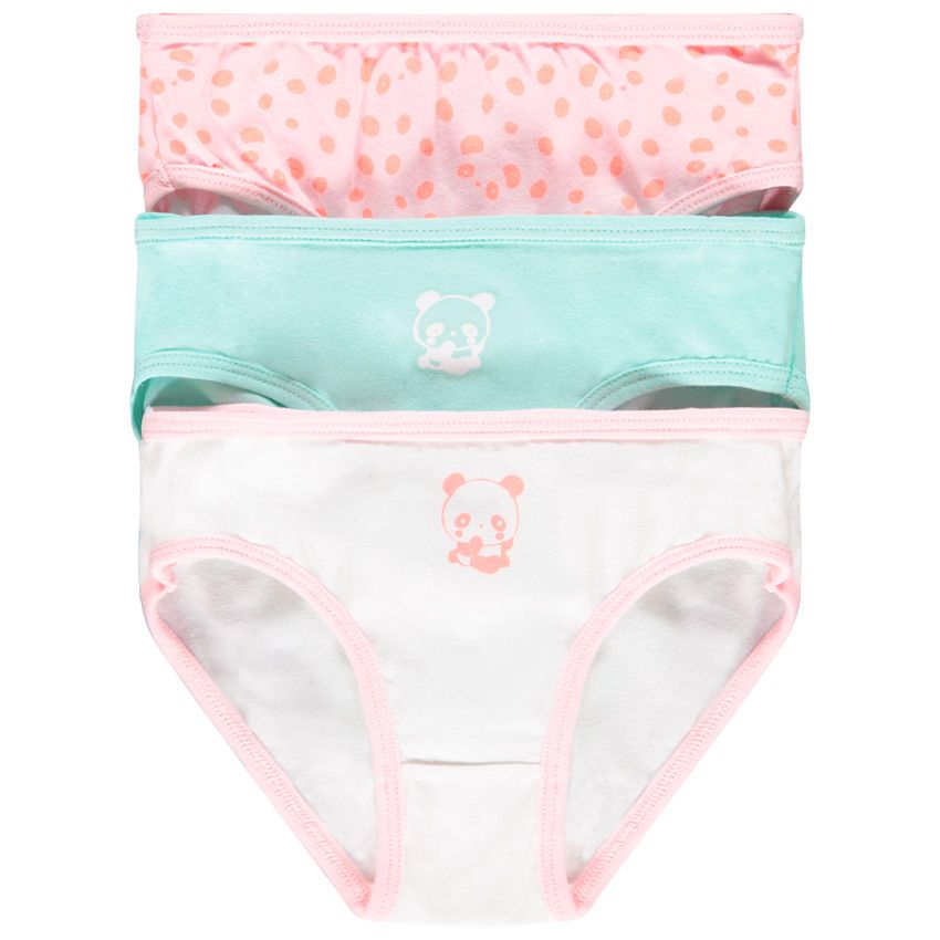 Lot de 3 culottes en coton bio print panda pour enfant fille - Blanc