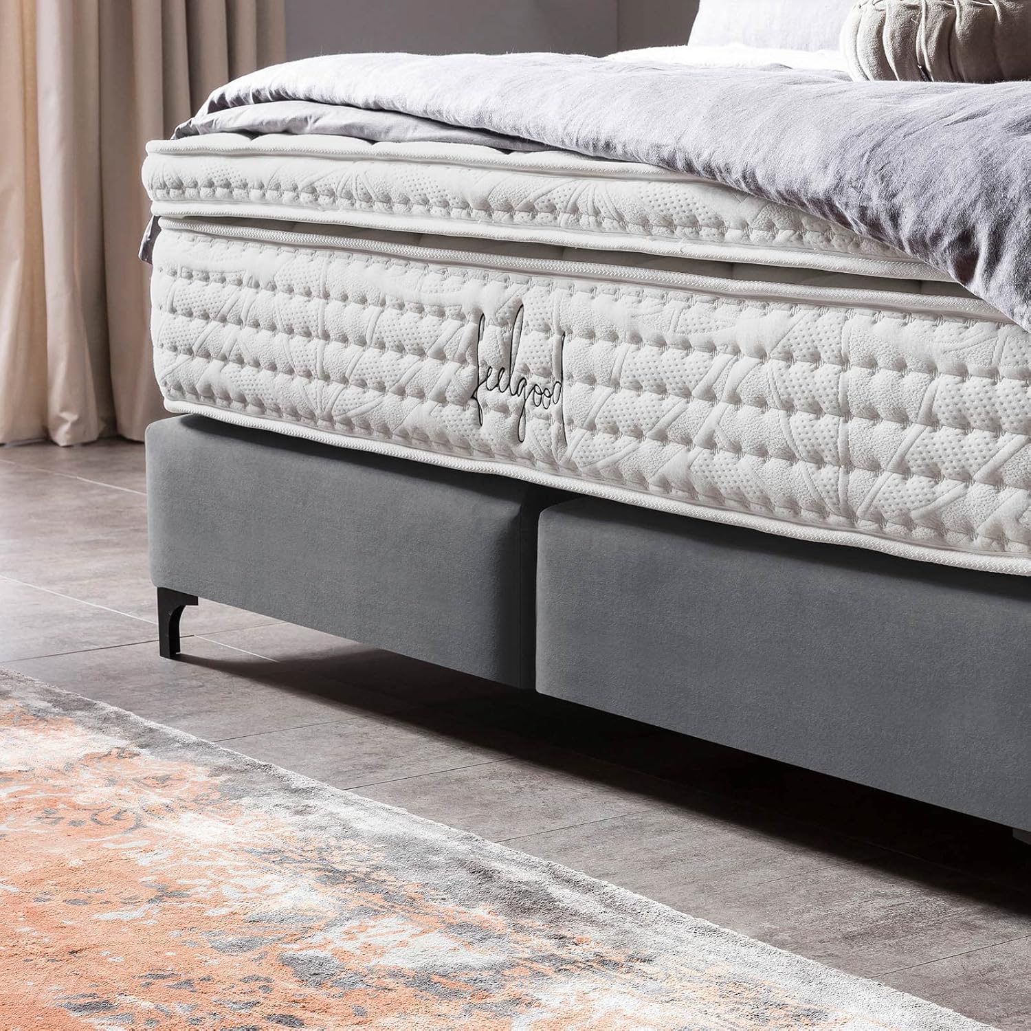 Premium Boxspringbett Chester 180x200 Velours, ohne Visco-Topper, Hotelbett, ohne Bettkasten, 7 Zonen Taschenfederkern-Matratze, Aufbau KOSTENLOS (Dunkelgrau, 180x200 cm ohne Topper)