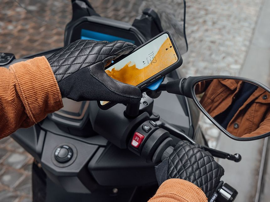 Mirror Mount V2 Universal Motorrad Rückspiegel Halterung mit Sicherungsverschluss (QLM-MIR-2) - Schwarz / Blau