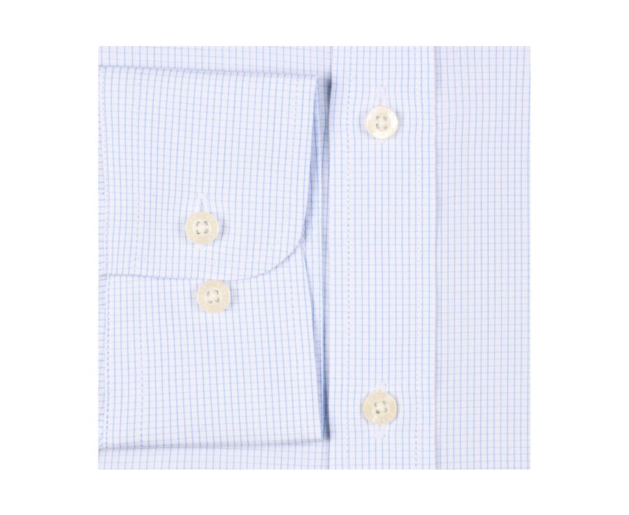 Chemise coton blanche carreaux fins bleus - BONIFACE