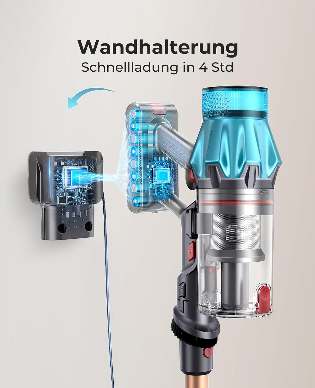 Fieety Akku Staubsauger Kabellos, 50kPa/600W Starkes Saugen, 65Min, 1.6L Beutellos - 8-in-1 Mit Anti-Haar-Wickel, Sofabürste & Ladestation, Ideal für Tierhaare, Teppiche, Hartböden, Auto