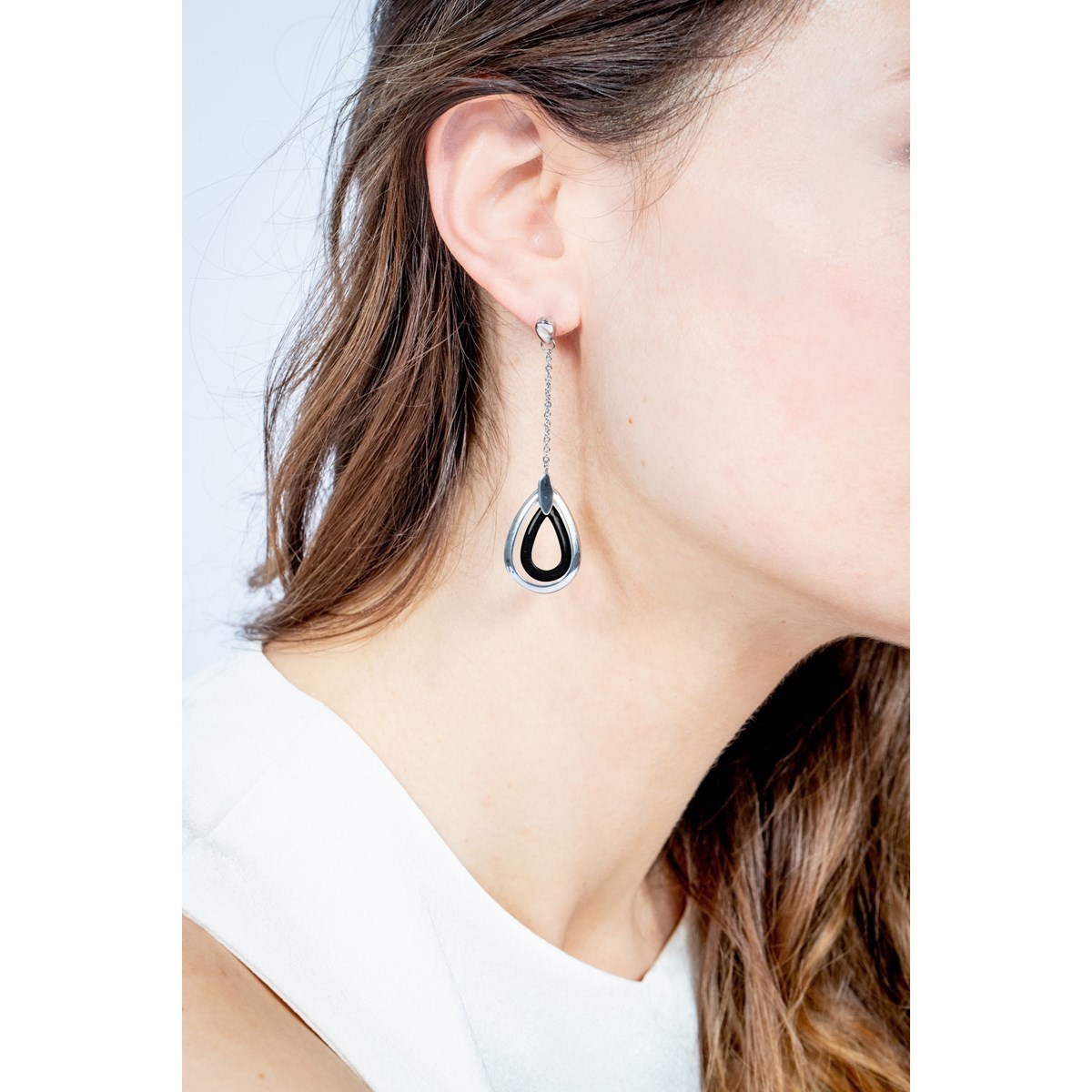 Boucles d'oreilles pendantes en Acier 316L et céramique - blanc brillant