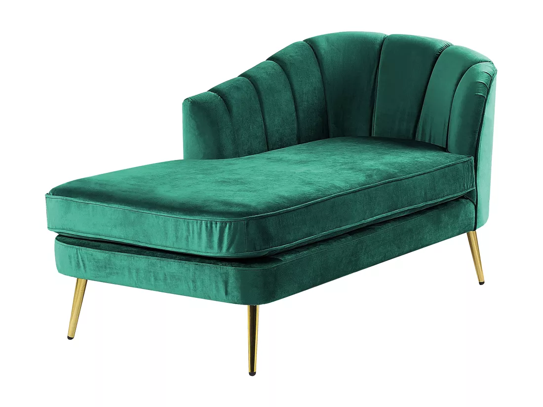 Chaise longue côté droit en velours vert émeraude ALLIER