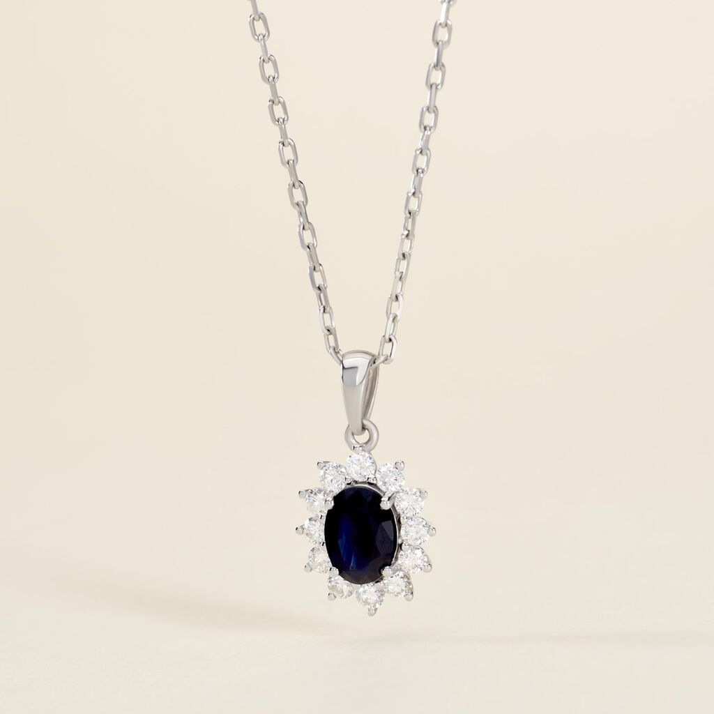 Pendentif Vladimir Or Blanc Saphir Et Diamant