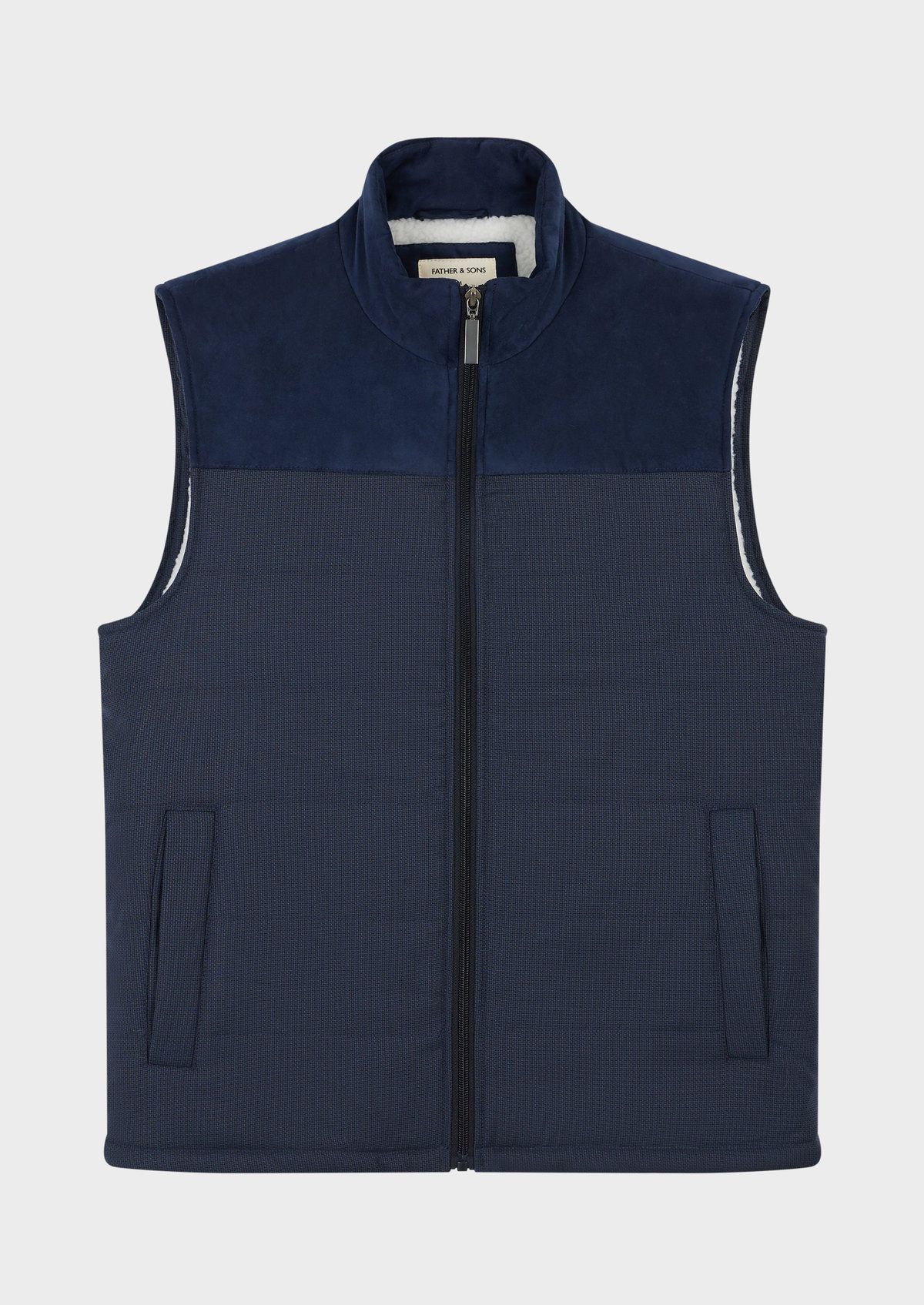 Doudoune light sans manches bi-matière unie bleu jeans