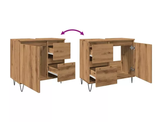 Armoire de lavabo de salle de bain chêne artisanal 65x33x60 cm