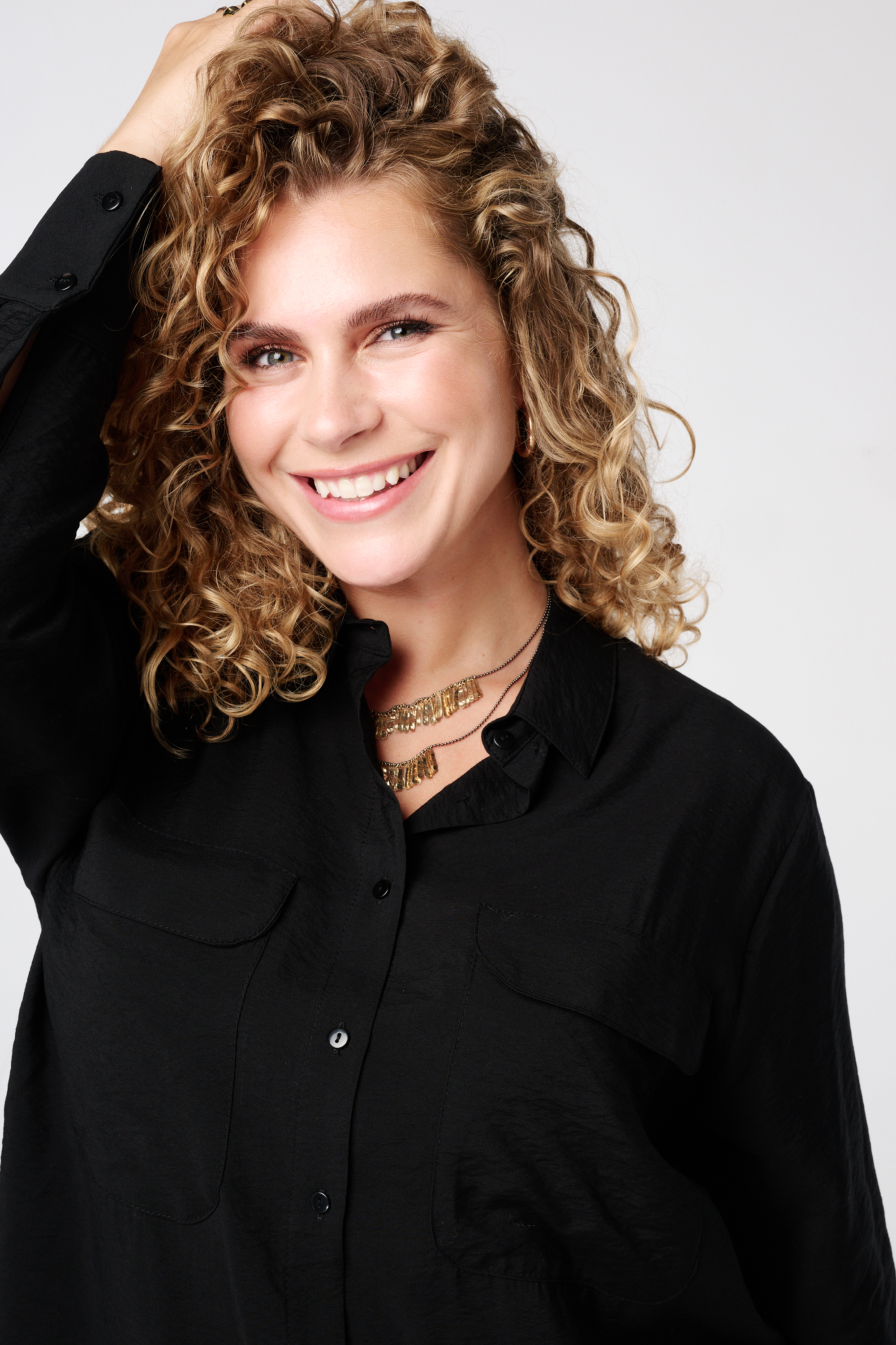 Halflange blouse met sier zakken Zwart