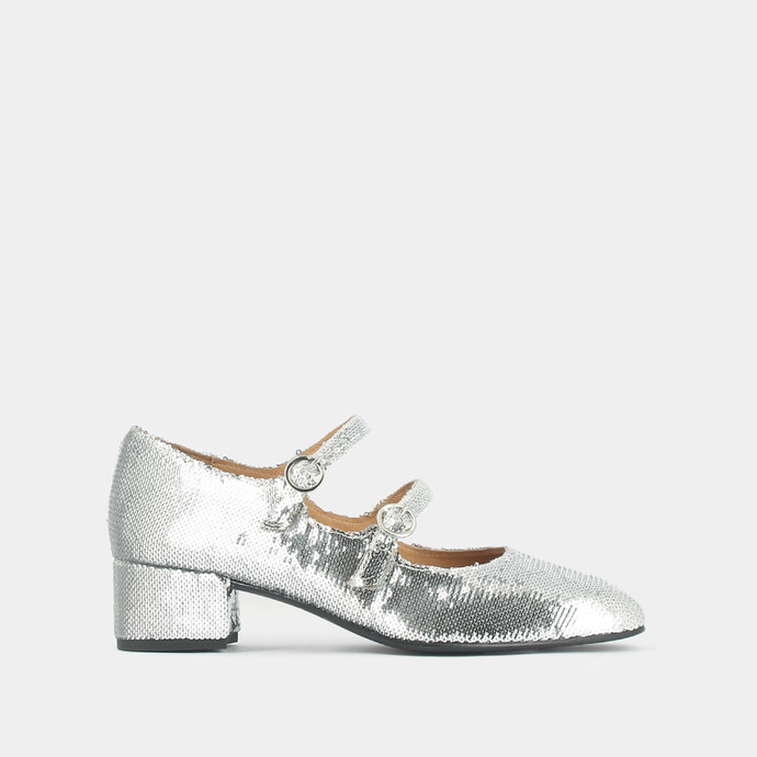 Babies doubles boucles et talons  en sequins argent