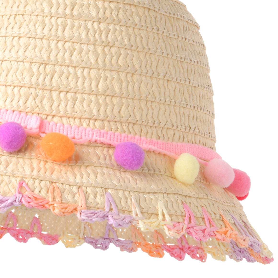 Mädchen Strohhut mit Pompons beige / bunt