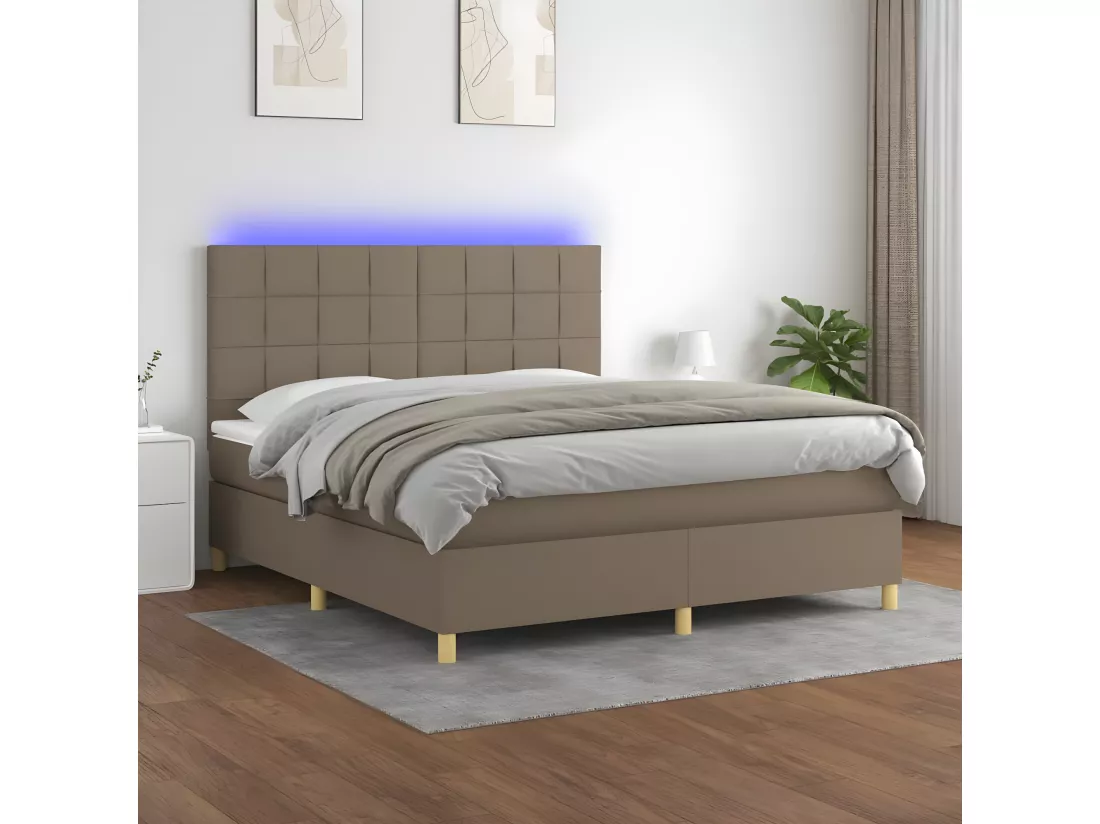 Sommier tapissier avec matelas et LED Taupe 180x200 cm Tissu