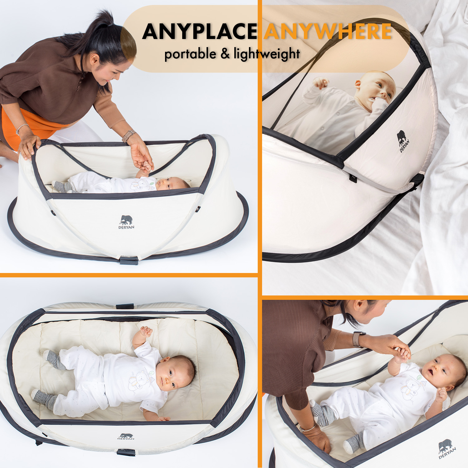 Deryan Infant Pop-Up BabyBox met klamboe - Cream