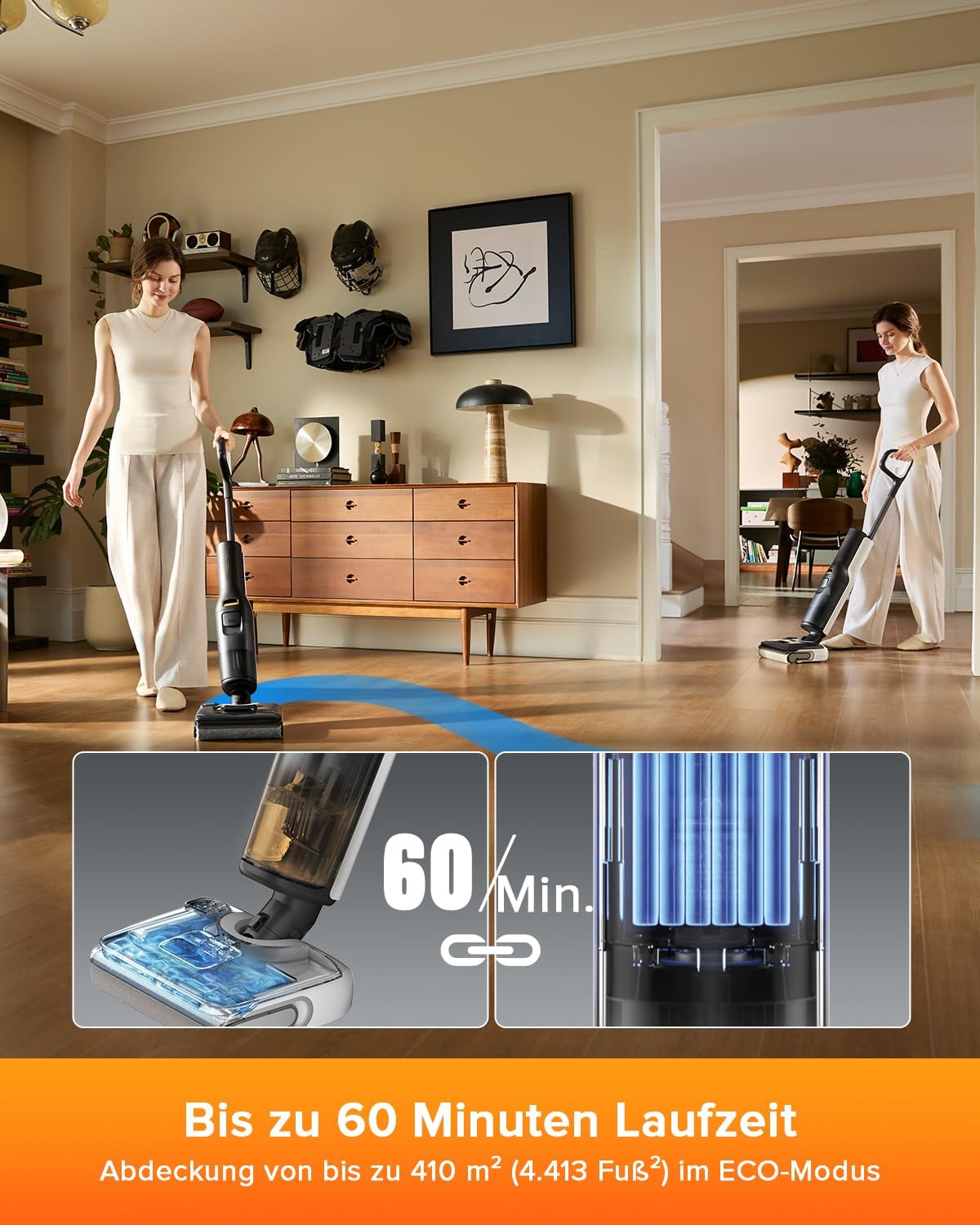 roborock F25 LT Nass Trockensauger, 180° Lay-Flat Saugwischer, 20.000 Pa Staubsauger, 90°C 5 Min Hochtemperatur Selbstreinigung & und schnelle Heißlufttrocknung, 60 Min Laufzeit, Wischsauger Kabellos
