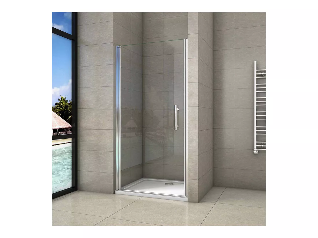Porte de douche 90x180cm porte de douche pivotante en niche 5mm verre anticalcaire porte de douche hauteur 180 cm