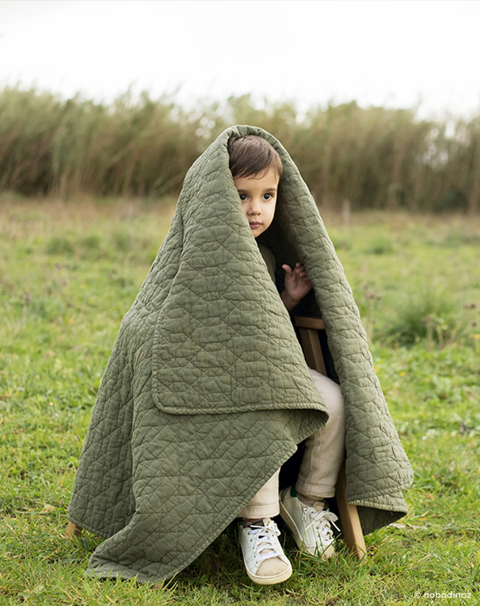 Couverture wabi-sabi matelassée en coton lavé | Vert