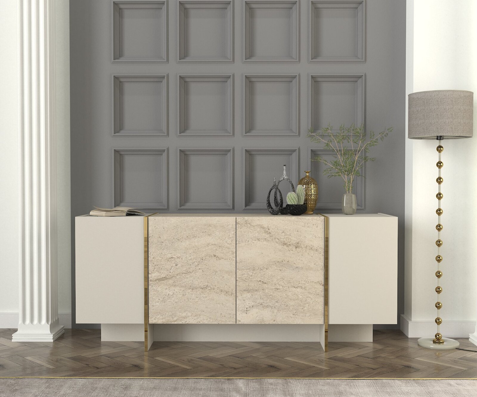 Sideboard - beige - Granit Optik - 180 cm