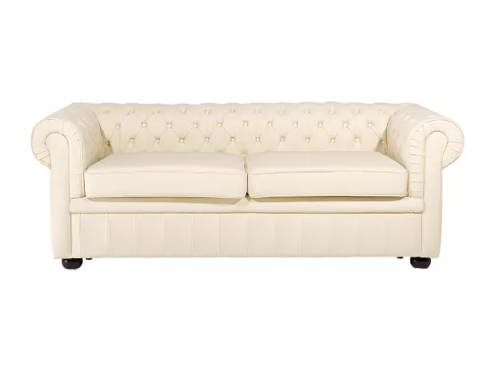 Canapé 3 places en cuir beige crème CHESTERFIELD