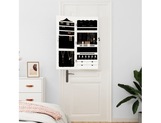 VIDAXL - Armoire à bijoux avec miroir murale blanc 37,5x10x90 cm