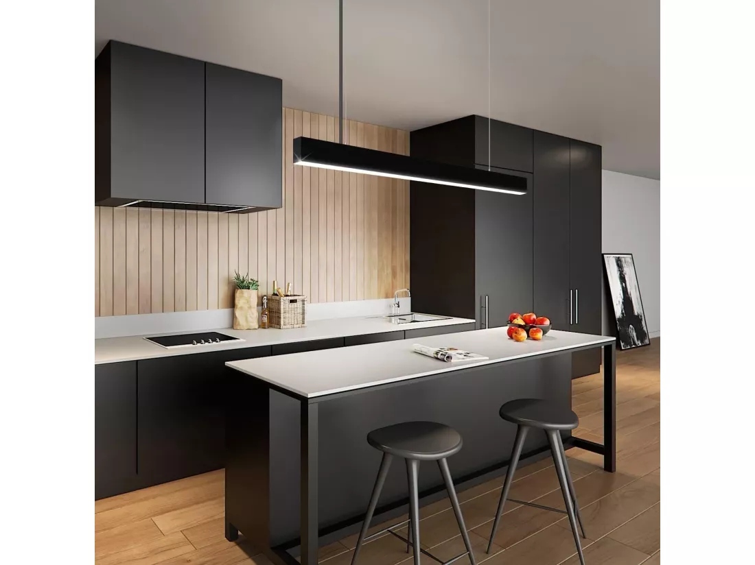 NETTLIFE Suspension LED Diam.107CM 32W 3000K-6500K Table à Intensité Variable Noir avec Lampe Design Linéaire Moderne pour Salle à Manger Bureau