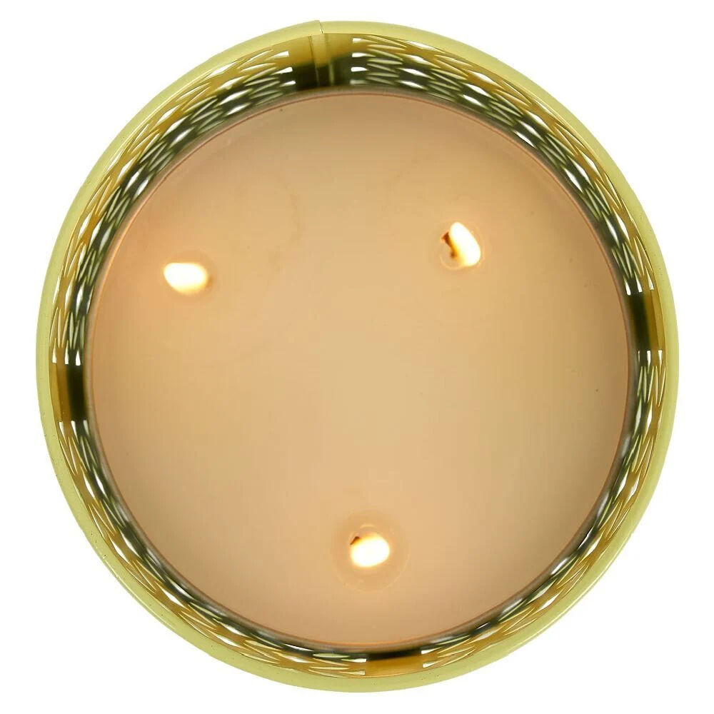 Photophore en métal jaune avec 2 bougies à la citronnelle 3 mèches 12H