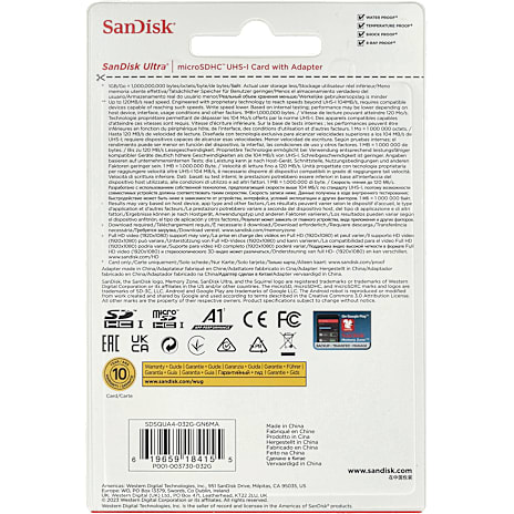 Sandisk MicrosSDHC Ultra 32GB 120MB/s med adapter