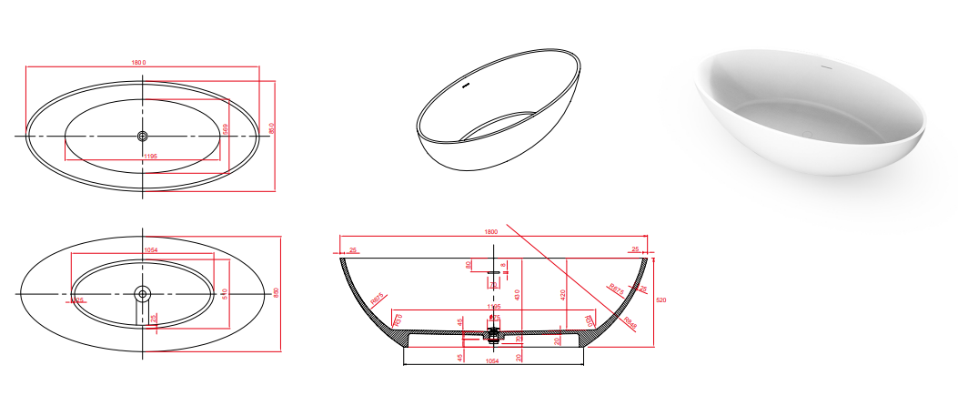 SSI Design Modena Solid Surface Vrijstaand Bad 180x85cm