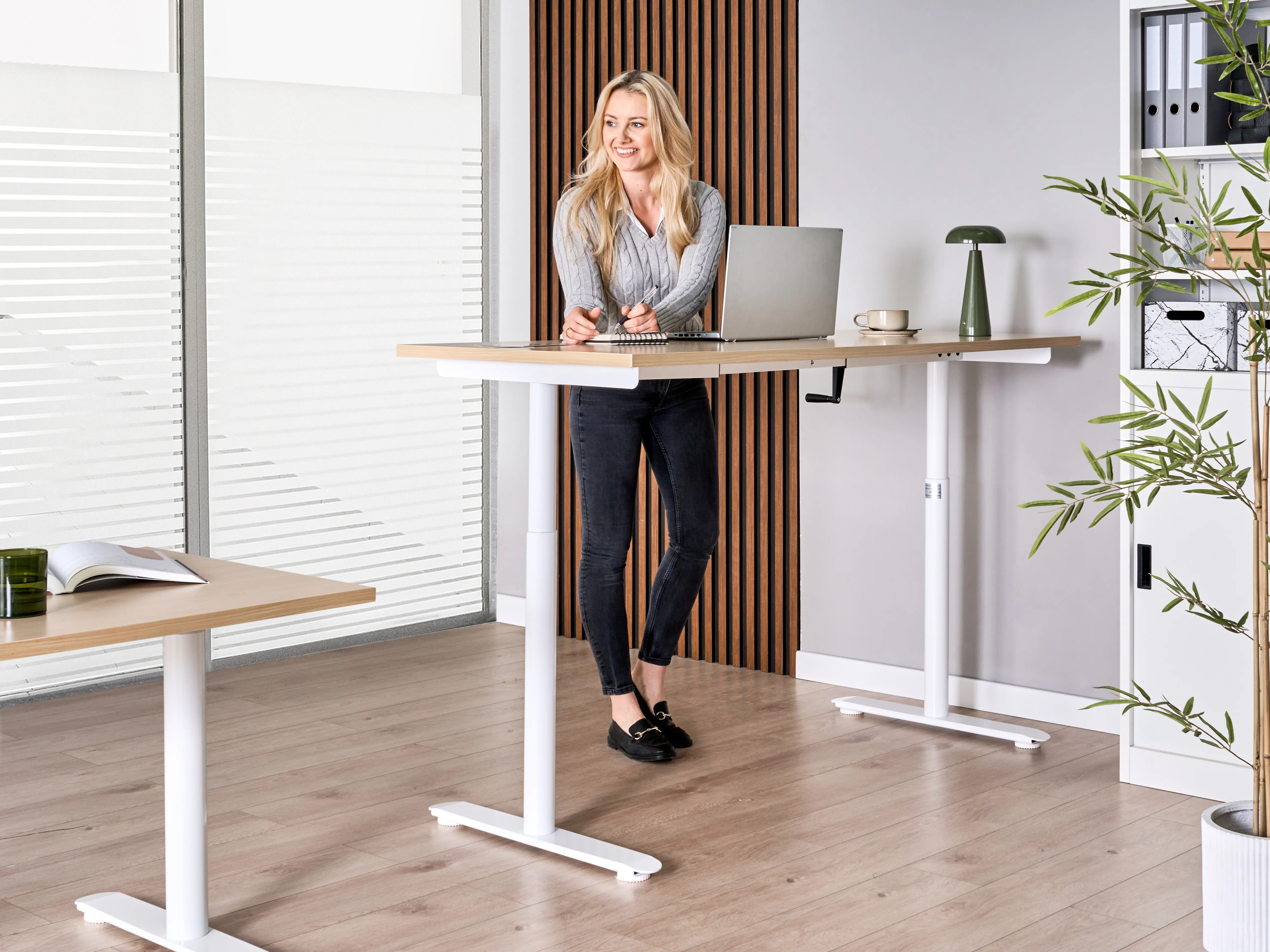 Handmatig verstelbaar sta-bureau DESTINAS Lichtbruin/wit 160 cm 72 cm