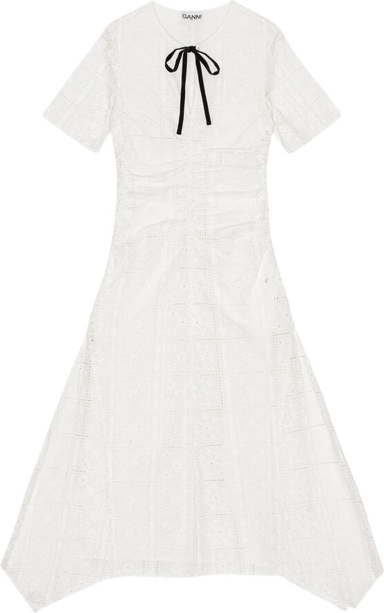 Ganni Light Broderie Anglaise Long Dress Egret