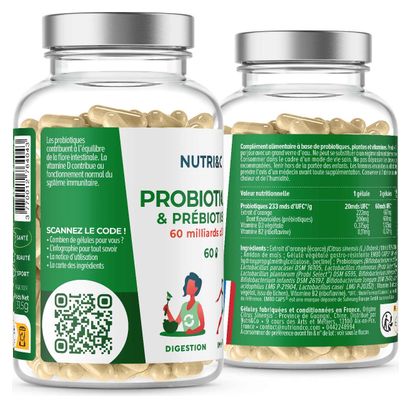 PROBIO² - ACTION PROBIOTIQUE ET PRÉBIOTIQUE - 60 MILLIARDS D'UFC - 60 GÉLULES