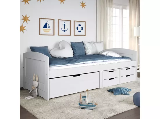 Lit de jour avec 5 tiroirs IRUN blanc 90x200 cm bois pin massif