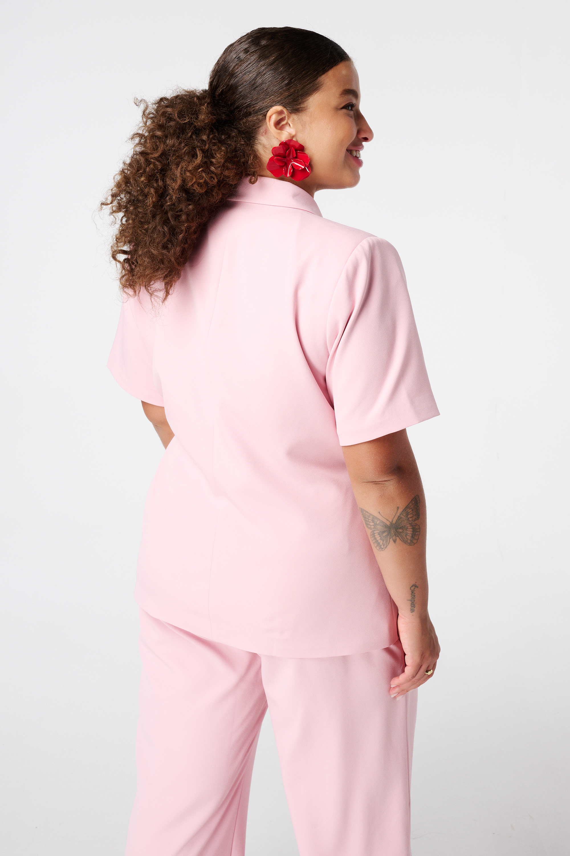 Overslag blazer korte mouwen Licht pink