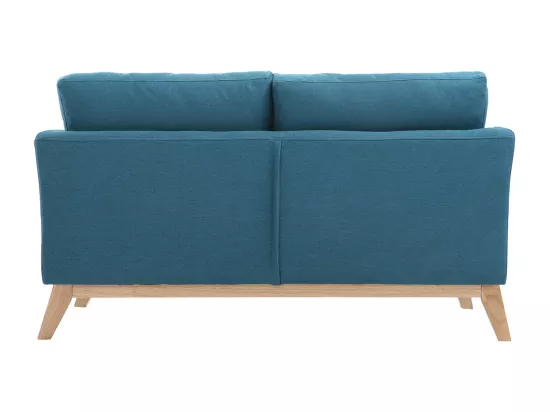 Canapé scandinave déhoussable 2 places en tissu bleu canard et bois clair OSLO