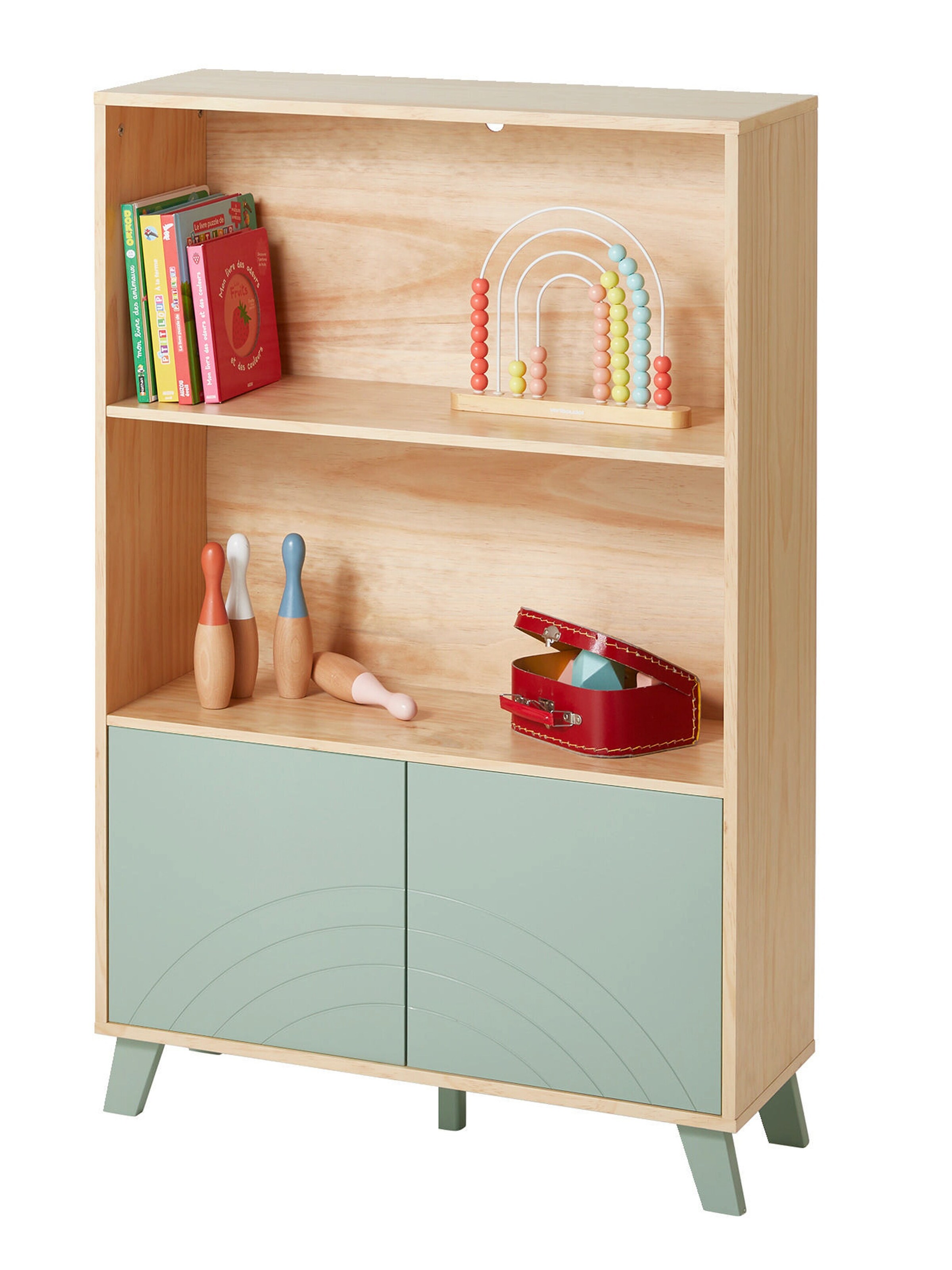 Vertbaudet Kinderzimmer Regalschrank REGENBOGEN salbeigrün