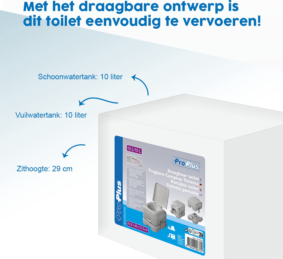 ProPlus draagbaar toilet - 29 cm