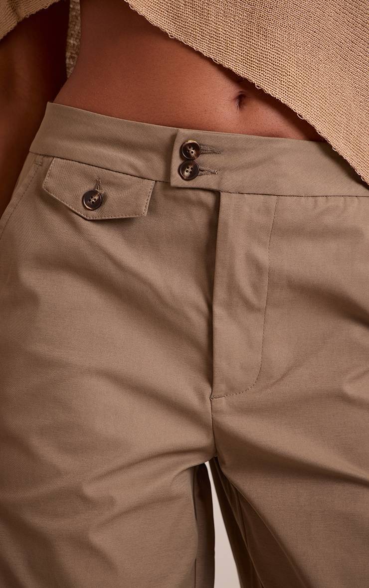Kaki Pantalon Tissé À Boutons Pour Grandes Tailles