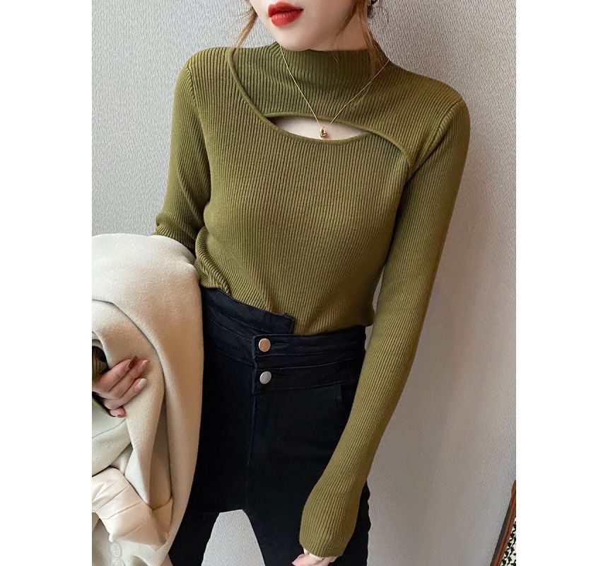 Onipixiy - Lange mouwen, mock-neck, uitgesneden effen gebreide top