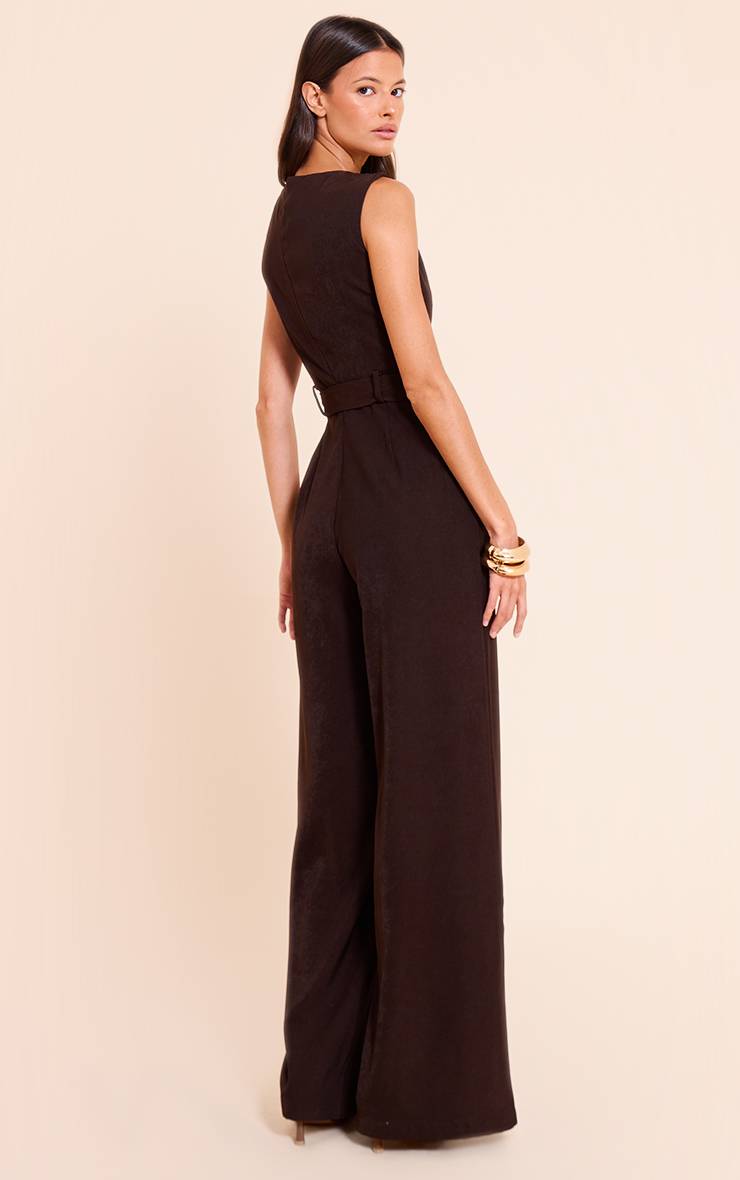 Chocolat Combinaison-pantalon Tissée À Encolure Bateau Et Jambes Droites