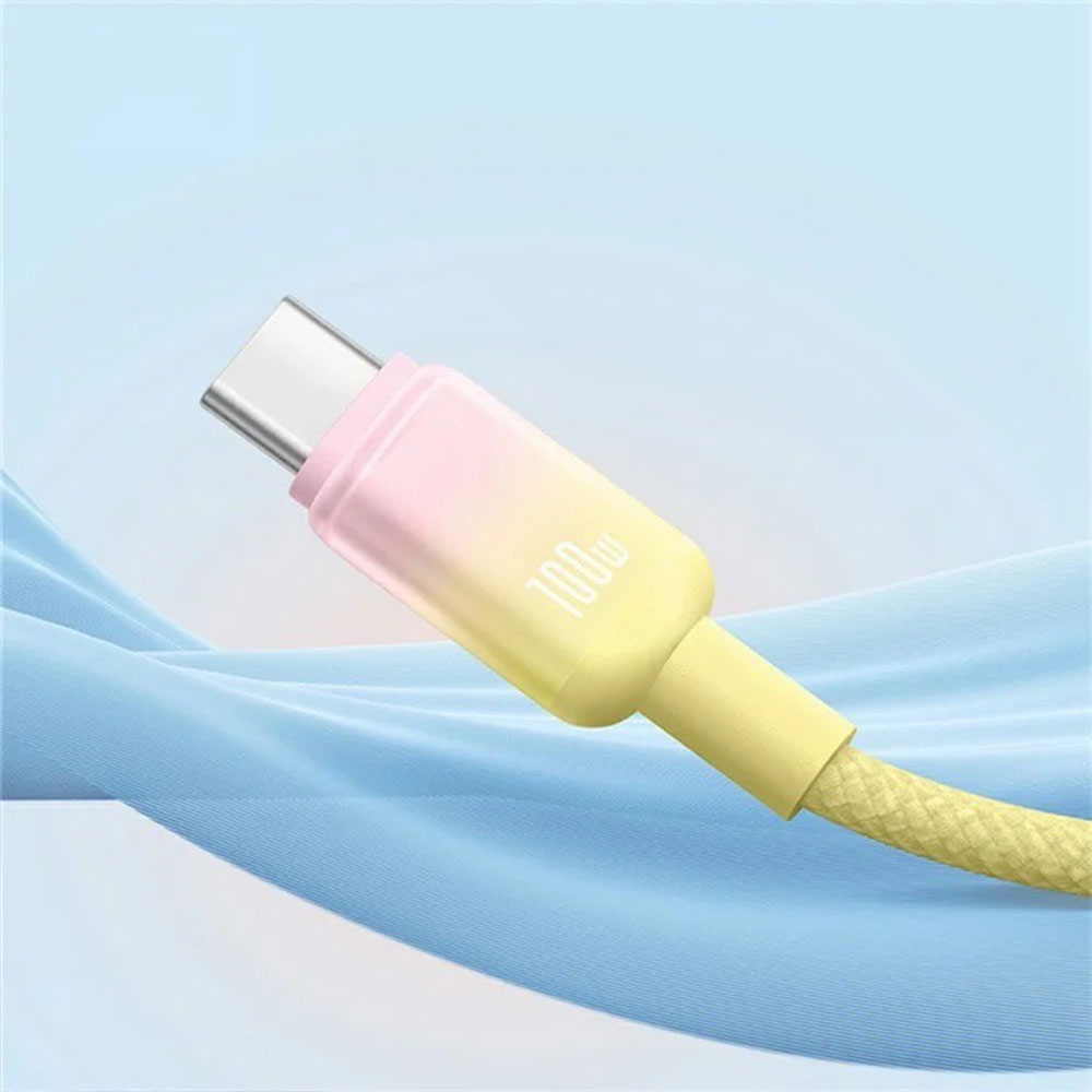 (1m) 100W Discolor Series USB A auf USB C Nylon Ladekabel Datenkabel Fast Charge Power Delivery - Gelb / Rosa