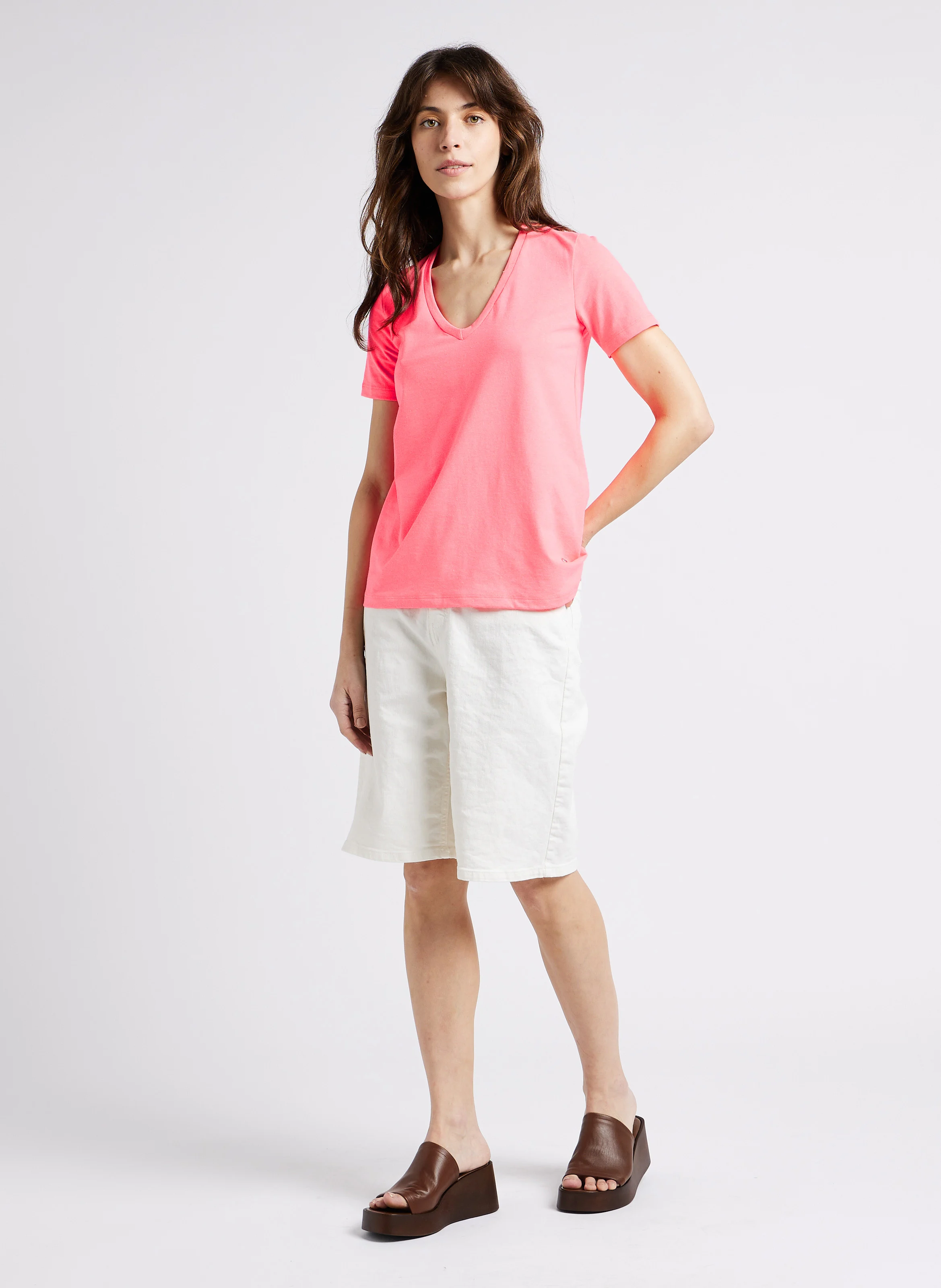 Bermuda taille haute en coton mélangé | Blanc
