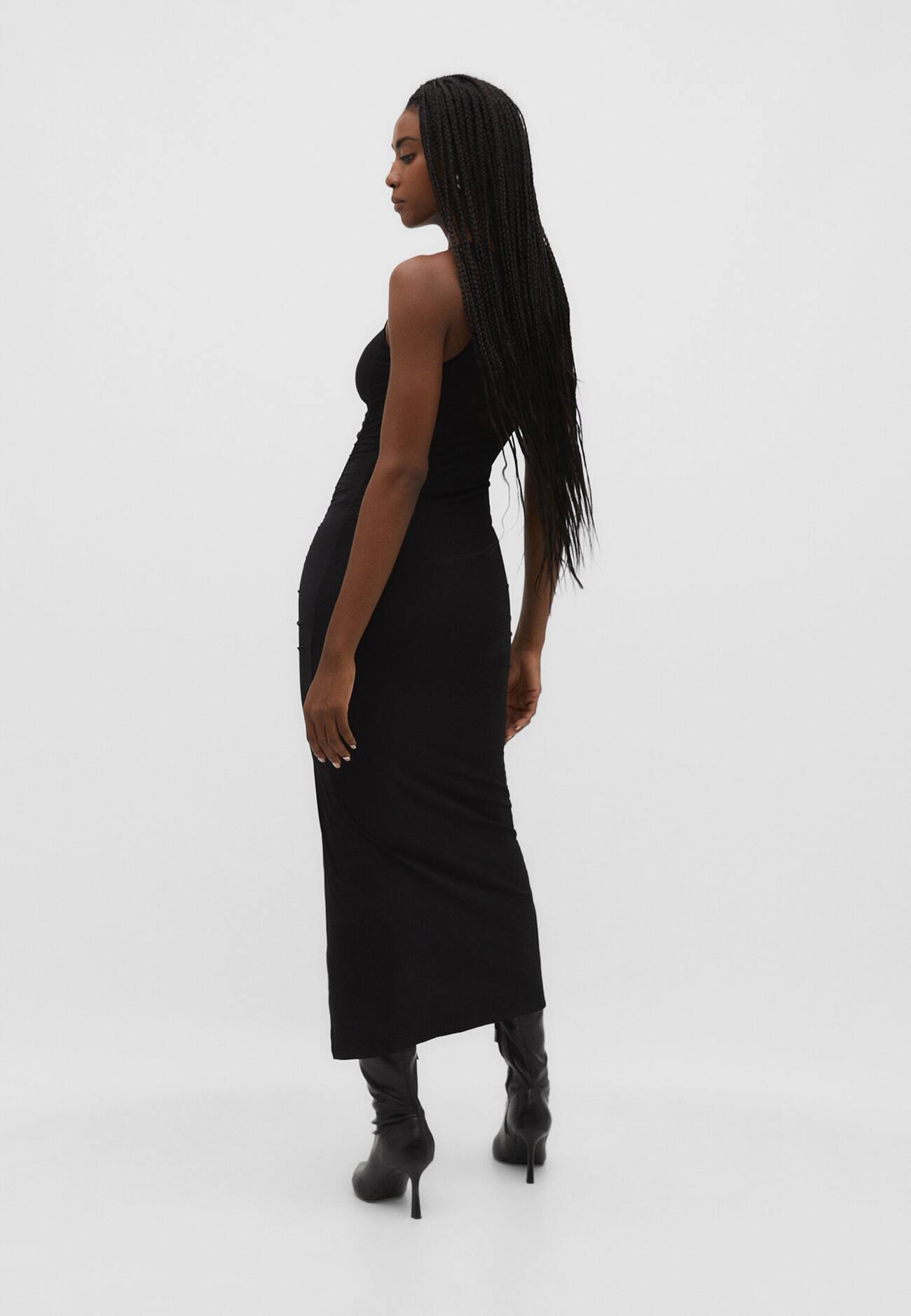 Vestido longo com decote transparente