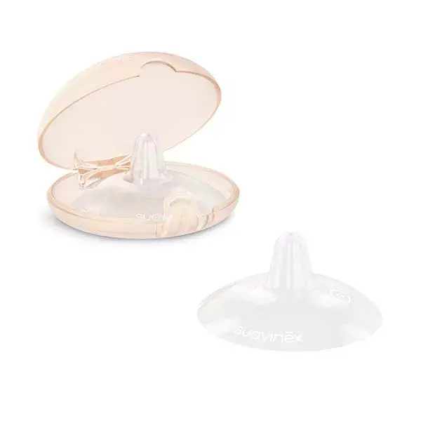 Protetores de mamilo de silicone para amamentação Suavinex, tamanho M, pacote com 2 unidades.